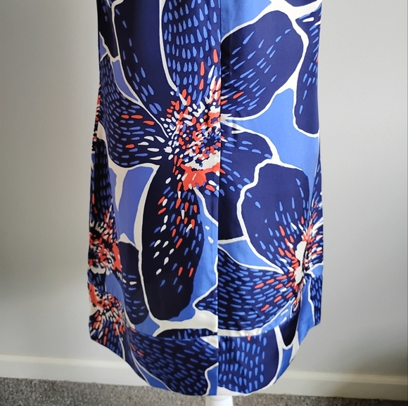 Victor Alfaro 100% Silk Navy Blue Floral Shift Dress Colorful Day Evening Sz 10 - Picture 11 of 16